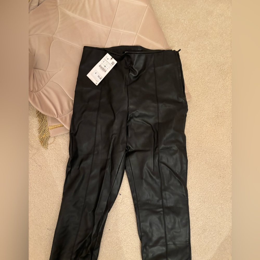 Zara Black Leather Pants Size large